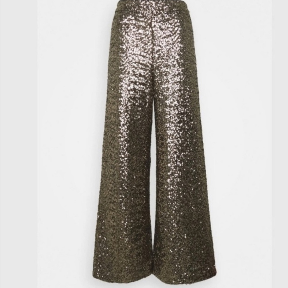 Banana Republic Gold Bronze Sequin Lined Wide Leg Pants Cocktail XS Fits S/M